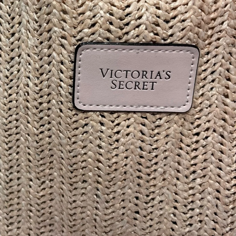 Victoria’s Secret Woven Straw Beach Tote Palm Print Resort Shopper Bag NWT